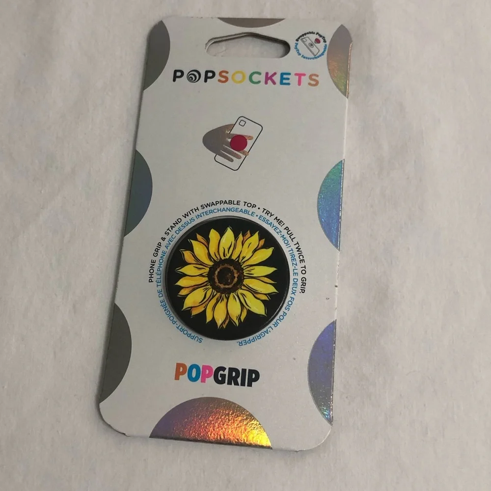 Pop socket pop grip for cellphone sunflower graphic black .